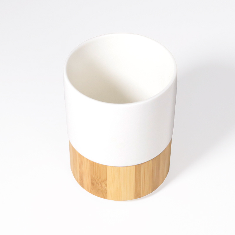 280ml Natural bamboo coffee cup detachable white ceramic mug tea cup