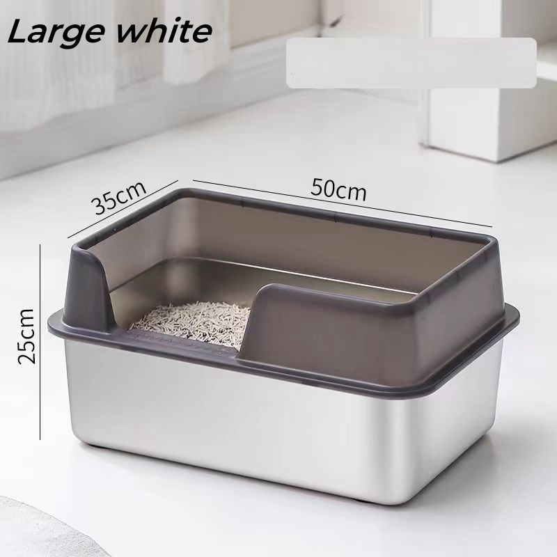 Stainless Steel Cat Litter Box With High Sides Never Absorbs Odor Stains Rusts Non Stick Smooth Surface For Cats and Rabbits