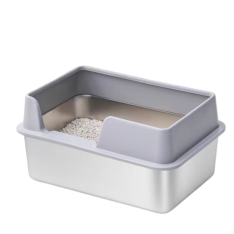 Stainless Steel Cat Litter Box With High Sides Never Absorbs Odor Stains Rusts Non Stick Smooth Surface For Cats and Rabbits