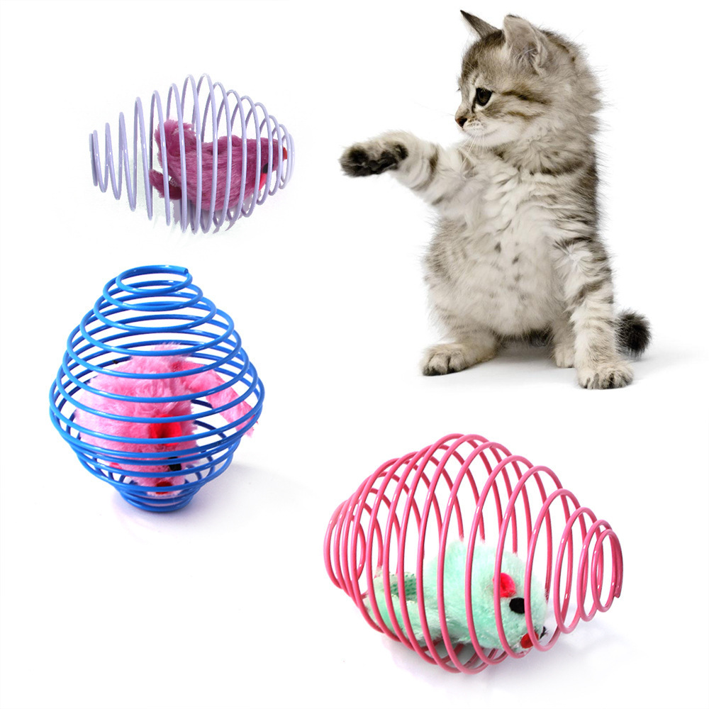 Wholesale Pets Cats Toys Spring Cage Mouse Design Cheap Cats Playing Balls