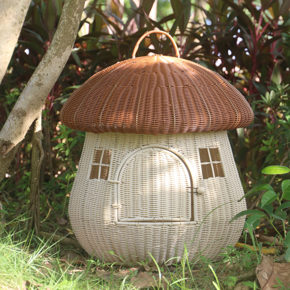 Rattan Nest Cat Cage Cute Mushroom House Cat Cave Bed Luxury Pet Beds