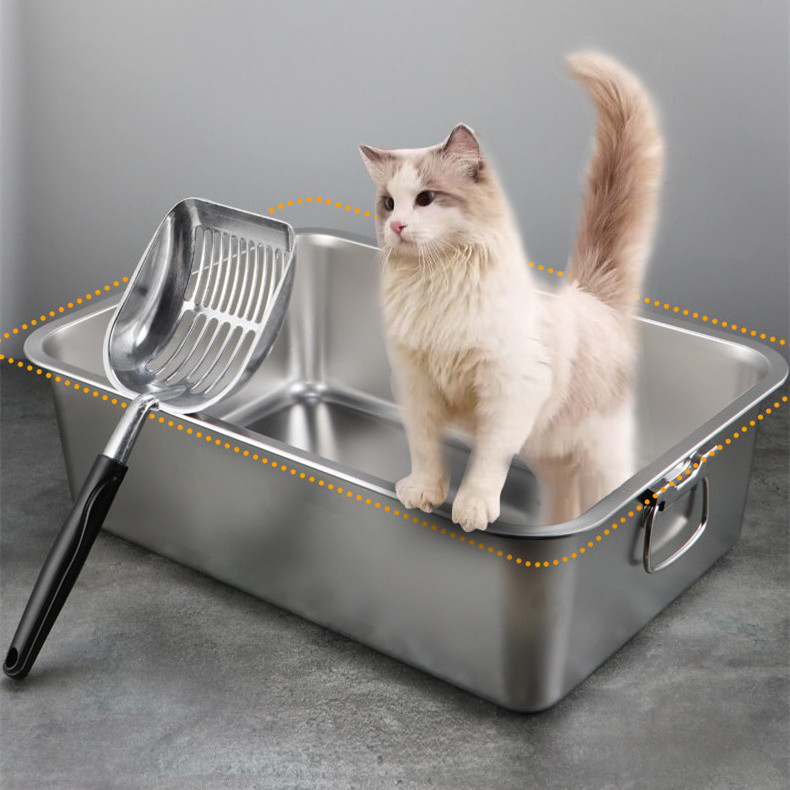 Wholesale Stainless Steel Cat Litter Box With Handle Anti Splash Cat Toilet