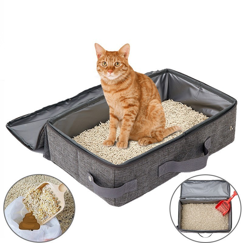 Travelling Portable Waterproof Pet Toilets Canvas Folding Cats Litter Box