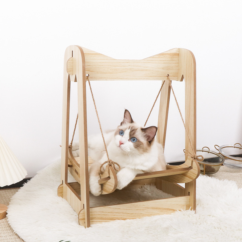 High Quality Pet Hammock Wood Swing Funny Cat Swing Hanging Cat Bed Wood