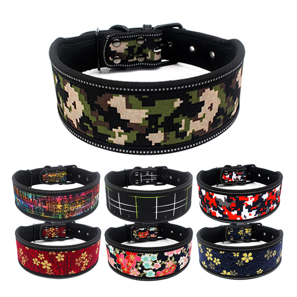 Camouflage Reflective Dog Collar Soft Outdoor Printed Large Pet Dog Collar