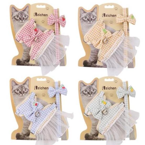 Plaid dog leash bear cat vest pet leash harness set korean version small dog pet supplies