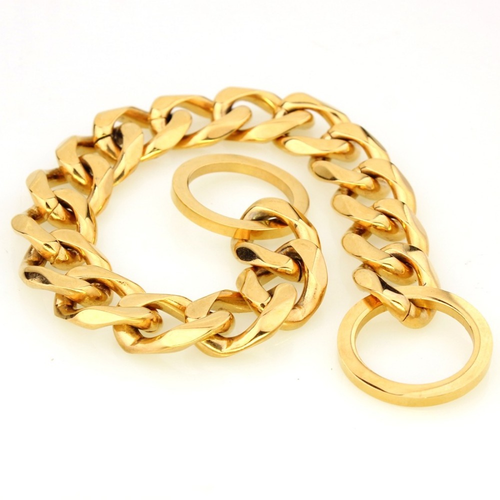 19mm 316L Stainless steel dog chain luxury gold color dog collar making supplies dog metal collar