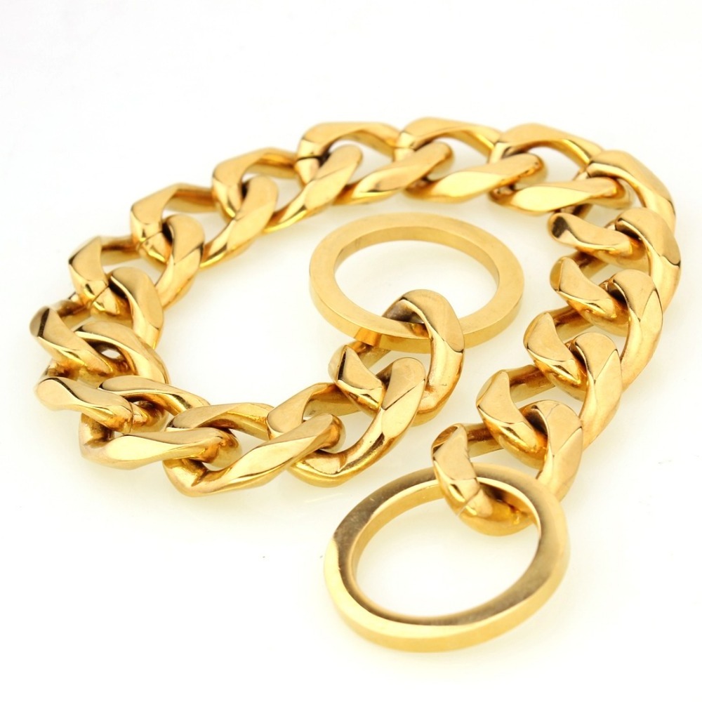 19mm 316L Stainless steel dog chain luxury gold color dog collar making supplies dog metal collar