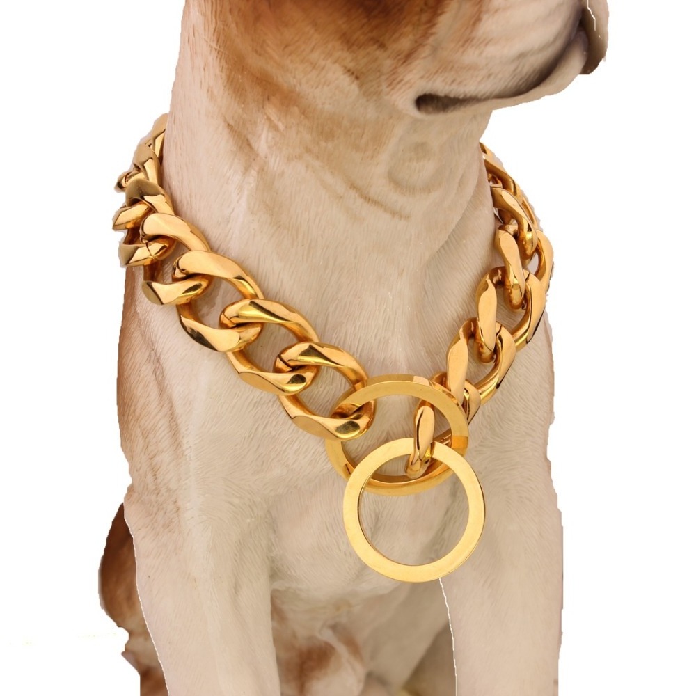 19mm 316L Stainless steel dog chain luxury gold color dog collar making supplies dog metal collar