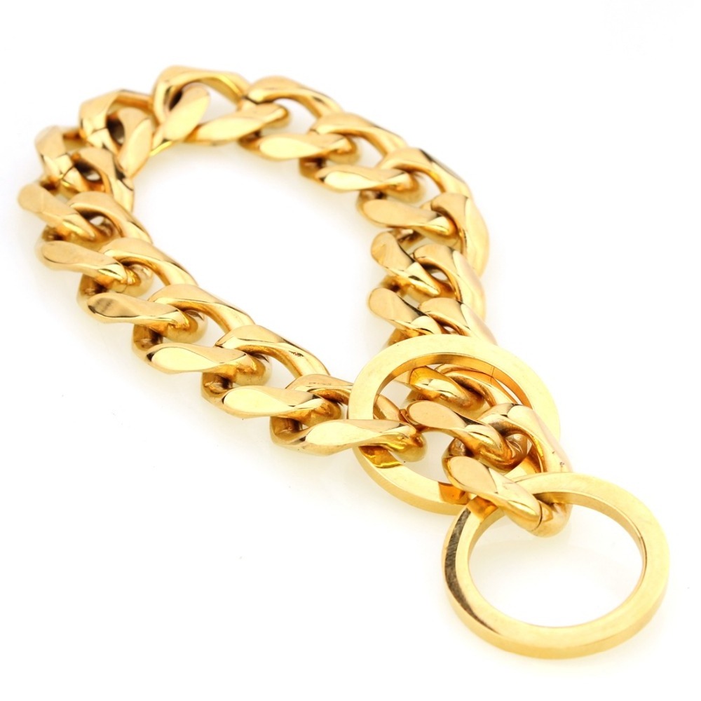 19mm 316L Stainless steel dog chain luxury gold color dog collar making supplies dog metal collar