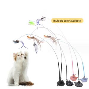 Cat Toy Feather Bird Retractable Wire Long Pole For Cat Teasing Interactive Cat Toys