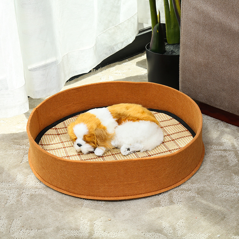 Summer Solid Felt Round Pet Dog and Cat Beds with Cooling Mats