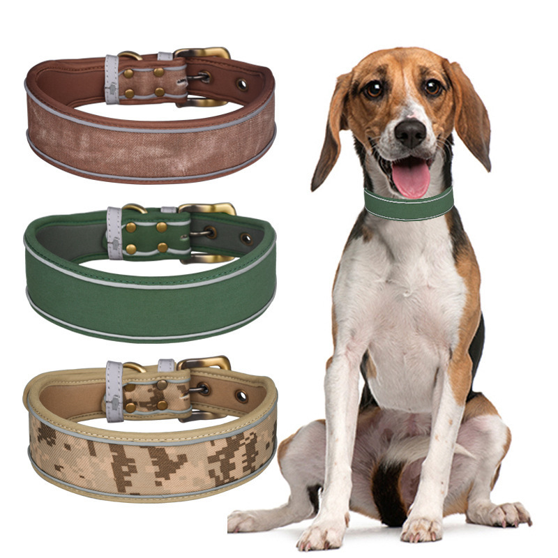 Camouflage Reflective Dog Collar Soft Outdoor Printed Large Pet Dog Collar