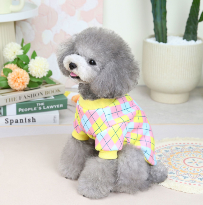 Classic plaid hoodie Teddy Pomeranian warm clothes for dogs autumn and winter dog clothes