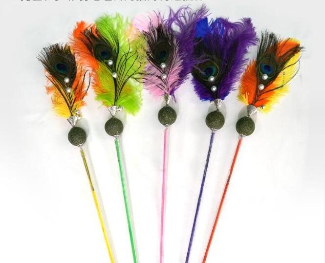 Lick catnip cat stick colorful feather crisp bell mix design cat toy stick