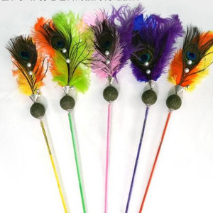 Lick catnip cat stick colorful feather crisp bell mix design cat toy stick