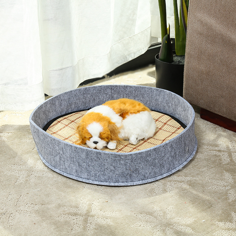 Summer Solid Felt Round Pet Dog and Cat Beds with Cooling Mats