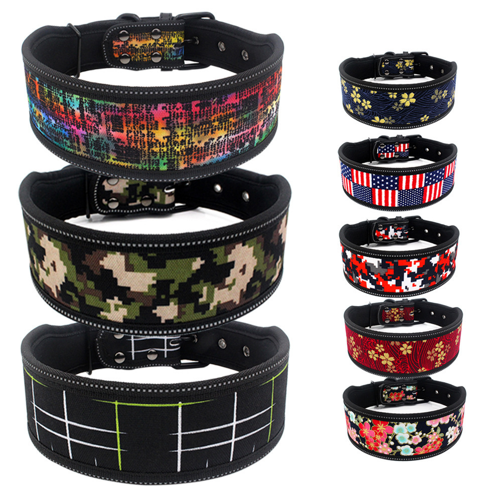 Camouflage Reflective Dog Collar Soft Outdoor Printed Large Pet Dog Collar