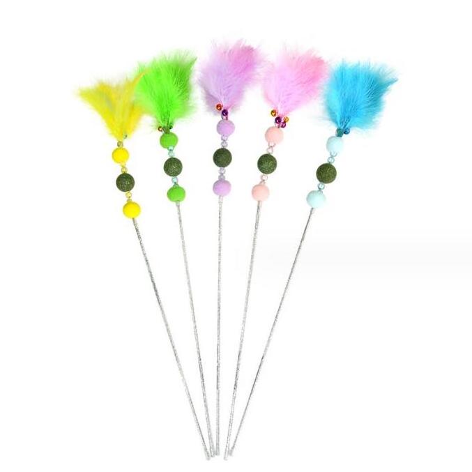 Lick catnip cat stick colorful feather crisp bell mix design cat toy stick