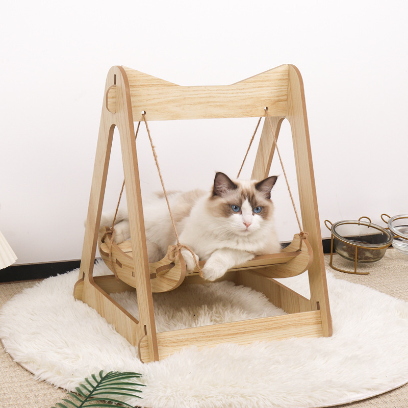 High Quality Pet Hammock Wood Swing Funny Cat Swing Hanging Cat Bed Wood