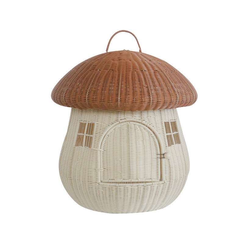 Rattan Nest Cat Cage Cute Mushroom House Cat Cave Bed Luxury Pet Beds