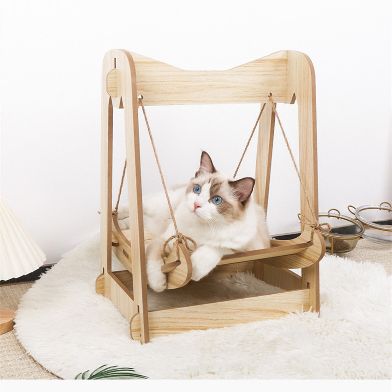 High Quality Pet Hammock Wood Swing Funny Cat Swing Hanging Cat Bed Wood