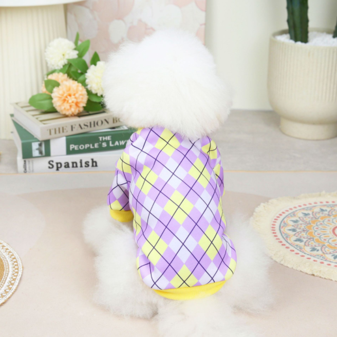 Classic plaid hoodie Teddy Pomeranian warm clothes for dogs autumn and winter dog clothes