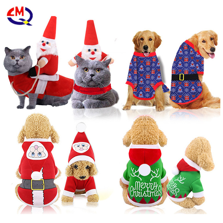 Red Pet Christmas Outfit Christmas Tree Dog Coat Winter Warm Fleece Puppy Santa Claus Costume Outwear Thick Coat