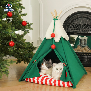 Christmas Pet Teepee Tent Indoor Pet Tipi Tent With 4 Pcs Fold Stick Pet Winter Cats Cave Christmas Tent Nest Bed