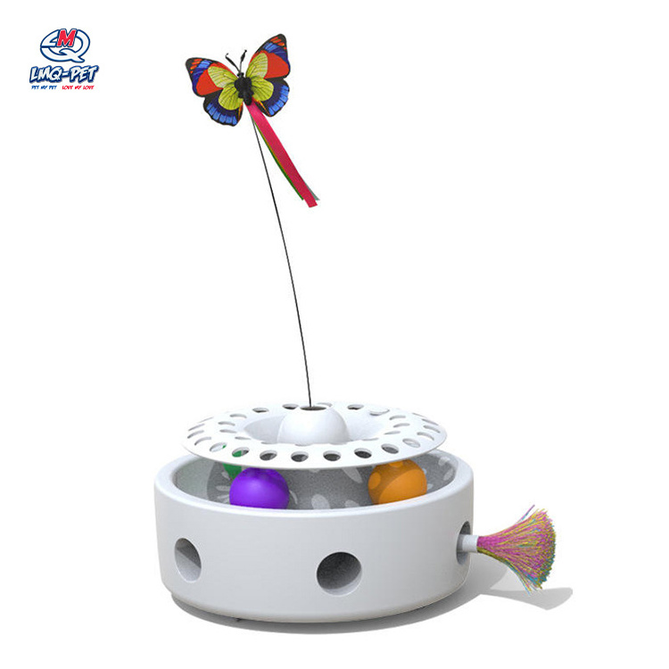 Cat Feather Toys Butterfly Electronic Teasing Ball Automatic 3 In 1 Interactive Cat Turntable Toy Cat Interactive Toy