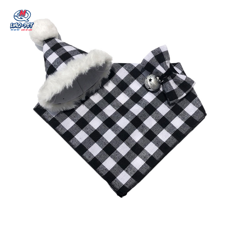 Christmas Knit Plaid Print Winter Dog Hat Scarf Set for Small Dogs Cat Gift Party Decorations Christmas Dog Hat