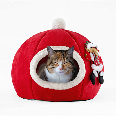 Cute Pet Bed Nest Autumn Winter Warm Christmas Pumpkin Hat Shape Sleeping Bag Dog Cat Cave Puppy bed