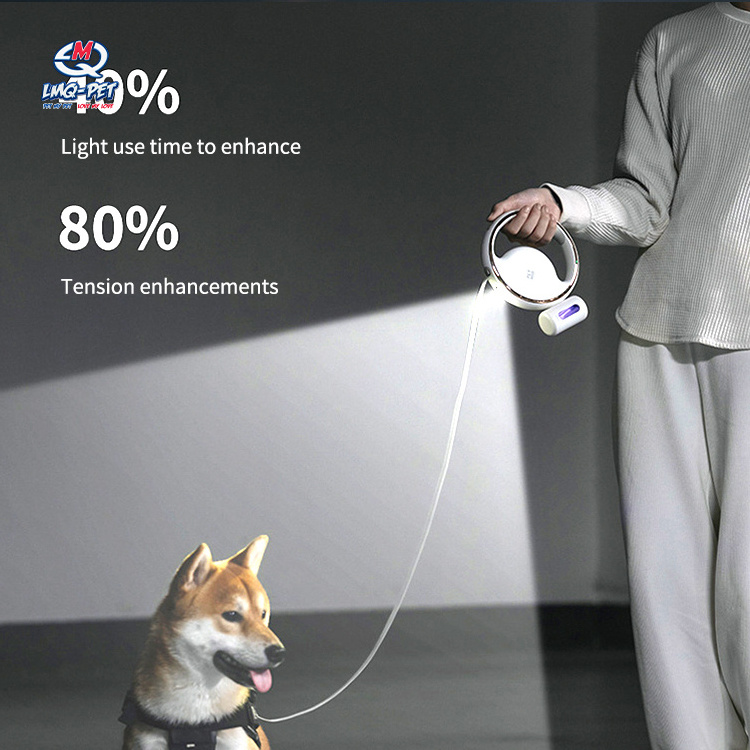 Pet Dog Leash USB Rechargeable Retractable With Led Flashlight And Poop Bag Dispenser dog leash