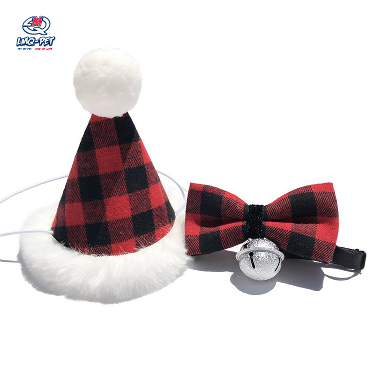 Christmas Knit Plaid Print Winter Dog Hat Scarf Set for Small Dogs Cat Gift Party Decorations Christmas Dog Hat