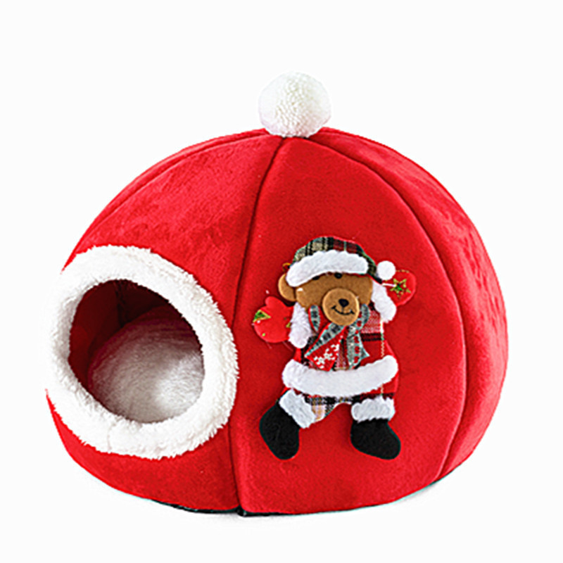 Cute Pet Bed Nest Autumn Winter Warm Christmas Pumpkin Hat Shape Sleeping Bag Dog Cat Cave Puppy bed