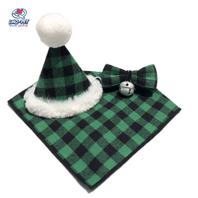 Christmas Knit Plaid Print Winter Dog Hat Scarf Set for Small Dogs Cat Gift Party Decorations Christmas Dog Hat