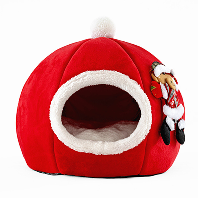 Cute Pet Bed Nest Autumn Winter Warm Christmas Pumpkin Hat Shape Sleeping Bag Dog Cat Cave Puppy bed