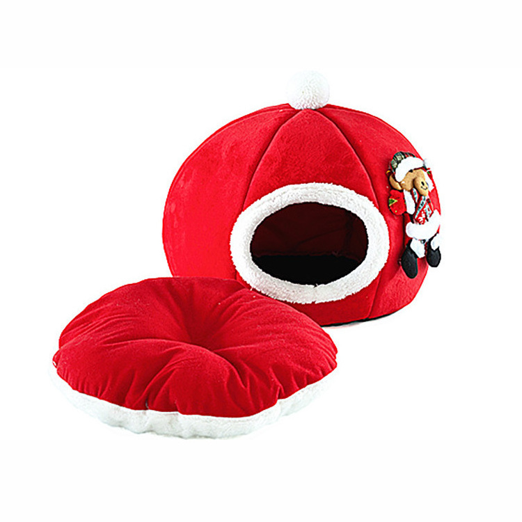 Cute Pet Bed Nest Autumn Winter Warm Christmas Pumpkin Hat Shape Sleeping Bag Dog Cat Cave Puppy bed