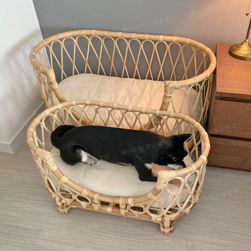 Manji Factory Custom Wholesale Handmade Rattan Weaving High Quality Cooling Summer Pet Bed for Cat