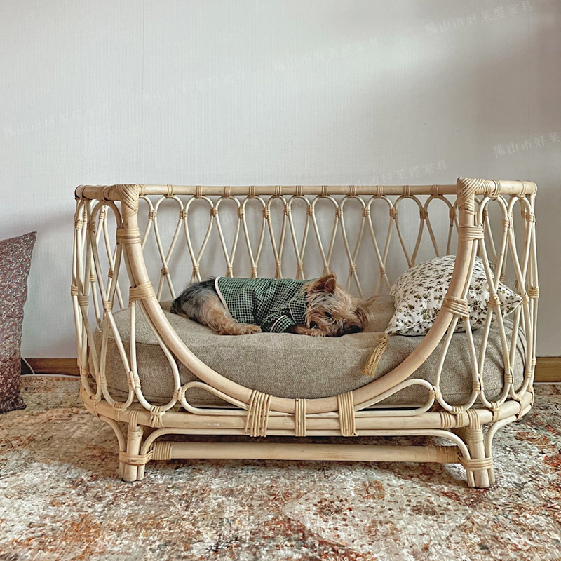 Manji Factory Custom Wholesale Handmade Rattan Weaving High Quality Cooling Summer Pet Bed for Cat