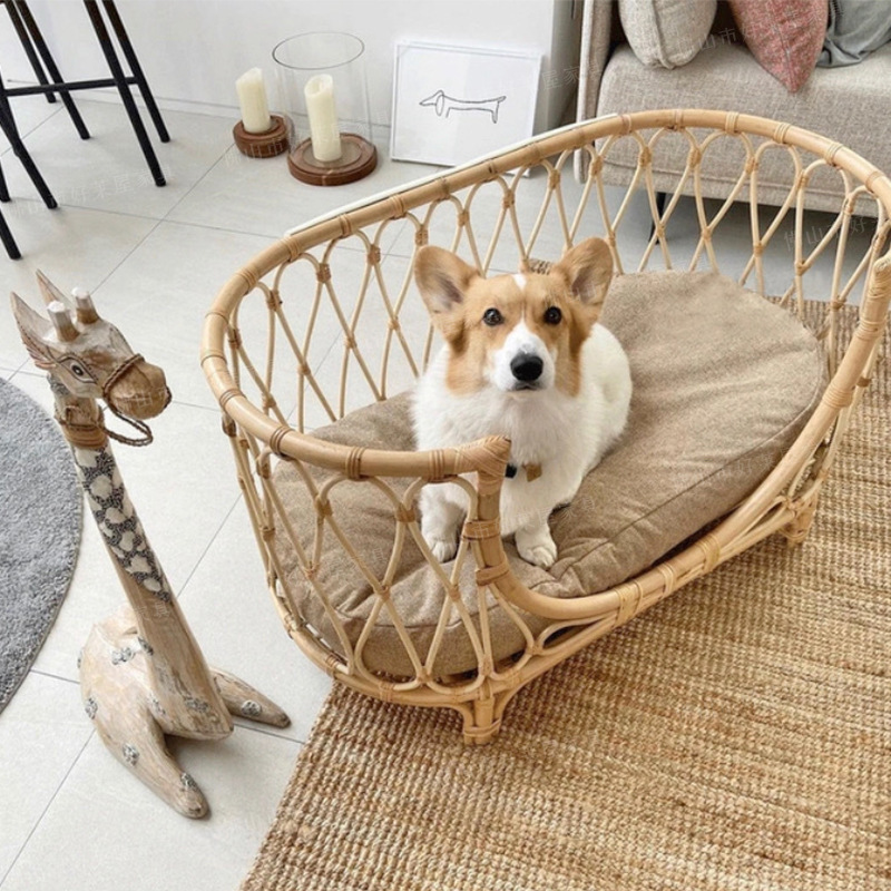 Manji Factory Custom Wholesale Handmade Rattan Weaving High Quality Cooling Summer Pet Bed for Cat