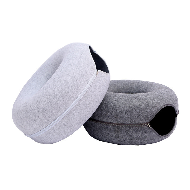 New Black High Quality 2 In 1 Funny Donut Cat Tunnel Pet Bed Sustainable Felt Cat's Nest Donut Tunnel Openings