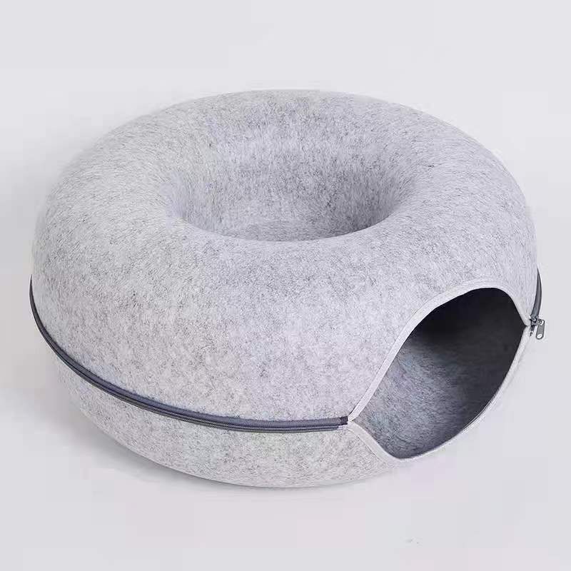 New Black High Quality 2 In 1 Funny Donut Cat Tunnel Pet Bed Sustainable Felt Cat's Nest Donut Tunnel Openings