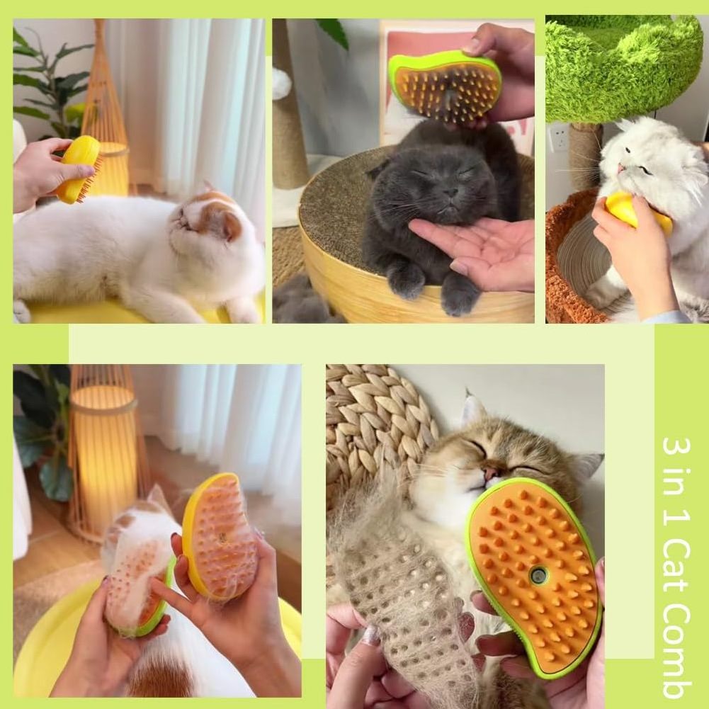 3 In 1 Dog Comb Massage Rechargeable Silicone Cat Steam Brush Hair Grooming Tool Cleanser Self Cleaning Pet Cat Steamy Brush