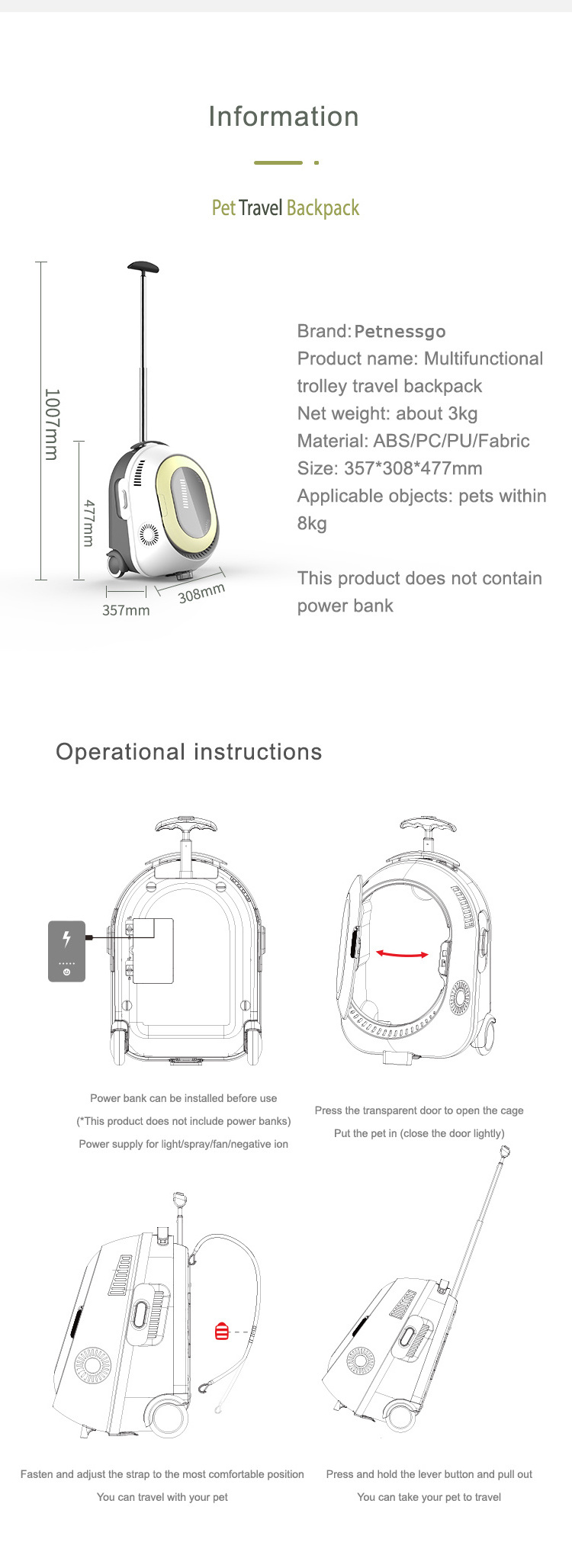 Large Pet Travel Carrier Dog Car Travel Crate Pet Travel Backpack with Shoulder Strap