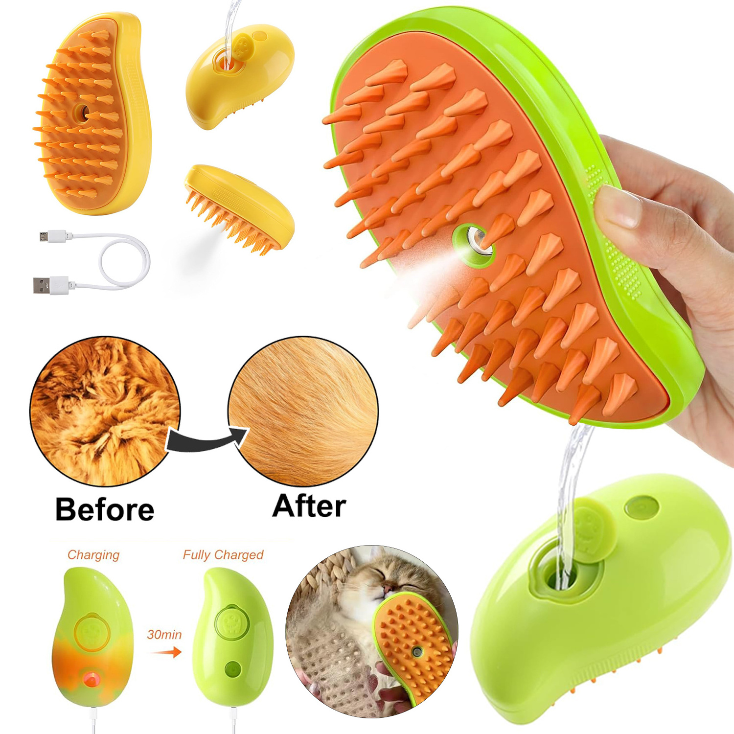 3 In 1 Dog Comb Massage Rechargeable Silicone Cat Steam Brush Hair Grooming Tool Cleanser Self Cleaning Pet Cat Steamy Brush