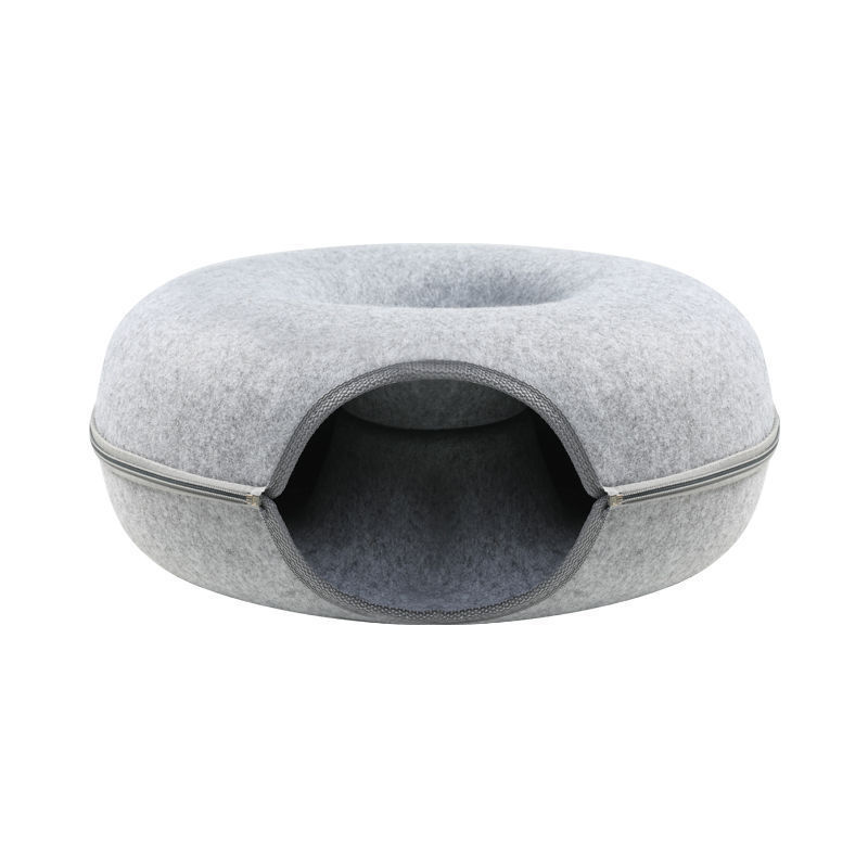 High Quality Pet Felt Scratch Resistant Indoor Donut Cat Hideaway Tunnel Cave Bed