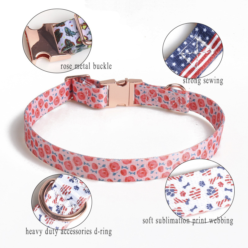 Multi Color Adjustable Metal Buckle Collar Polyester Luxury Collars for Pet Cat Dog with Laser Logo