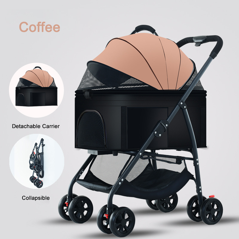 Wholesale Steel 3 in 1 pet detachable Pram dog cat easy foldable stroller travel Camping carrier