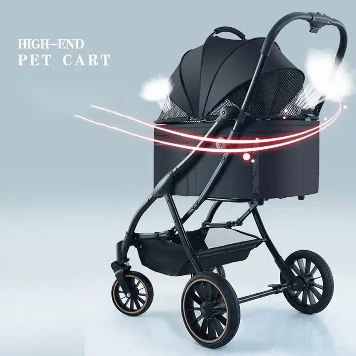 Aluminum Alloy 4 Wheels Automatic Foldable Pet Cat Dog Strollers with Easy Removable Carrier